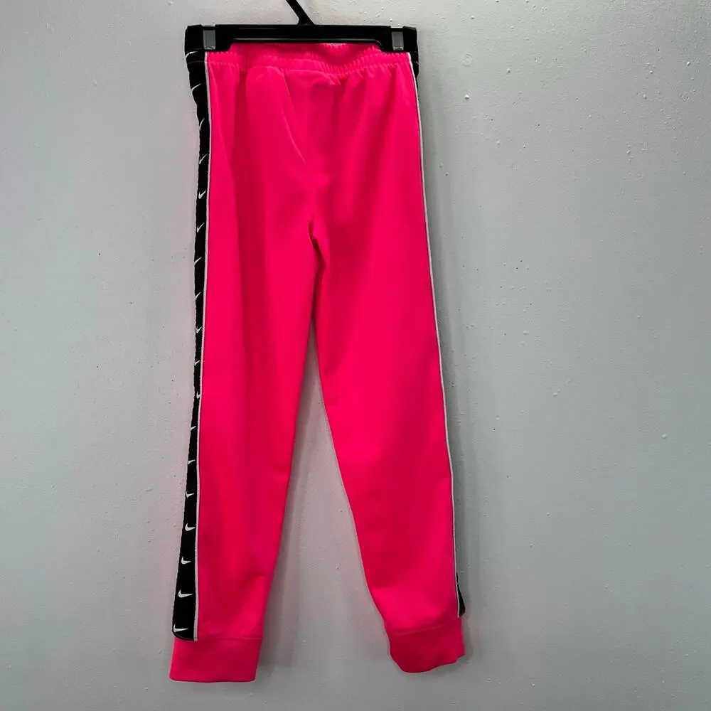 Nike Tracksuit Set Joggers Jacket 6X Girls Pink Black Logo Print Matching Zip - Picture 6 of 10